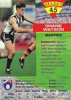 1994 Select AFL #45 Shane Watson Back